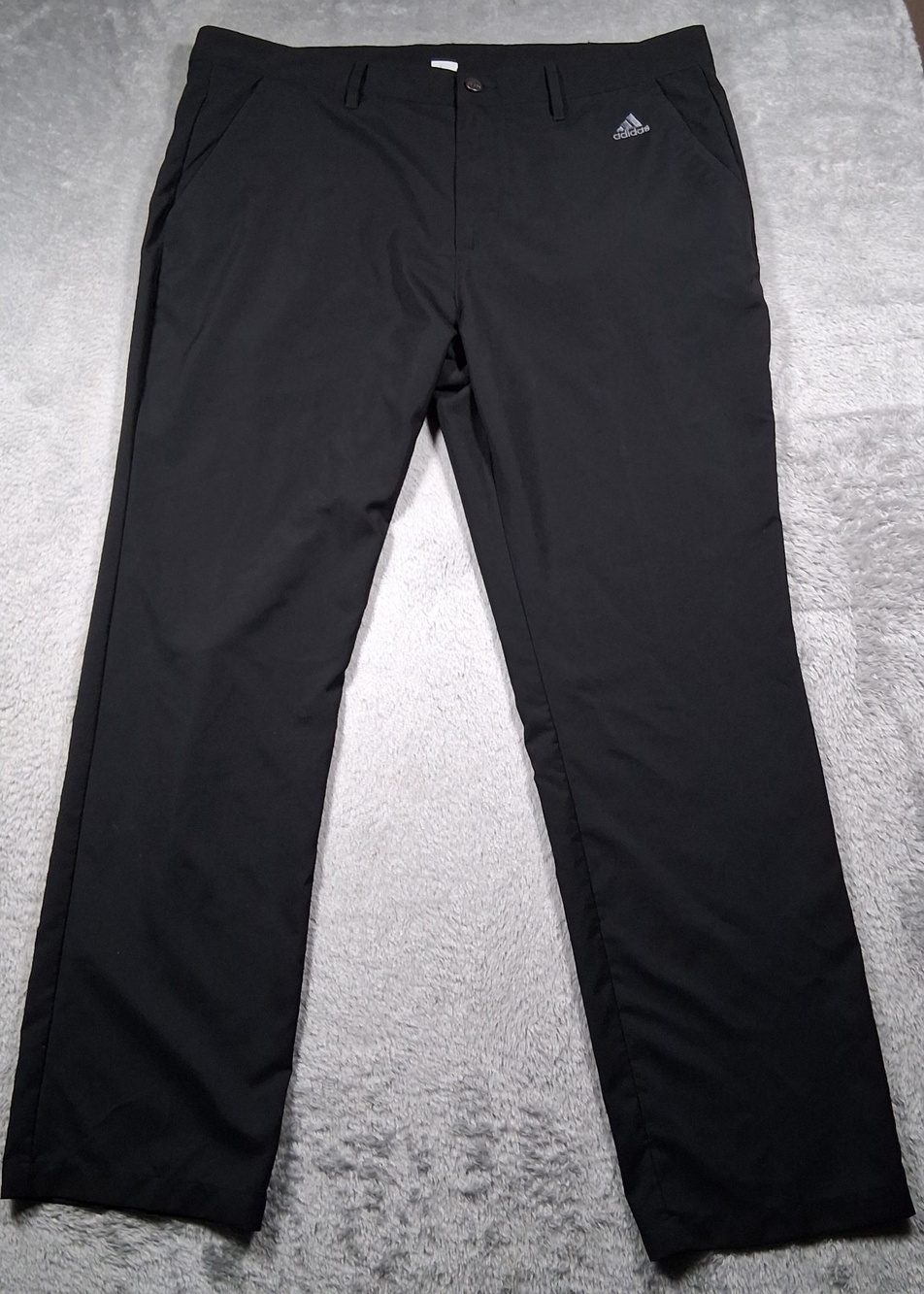 Adidas Golf Pants Mens 38x32 Black Stretch Chino Flat Front Fit 3-Stripes